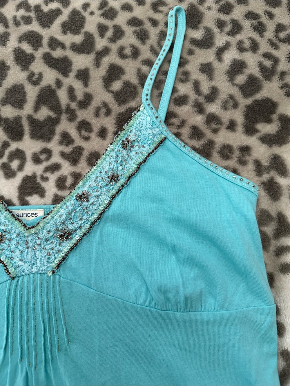 Maurices Beaded Shelf Bra V-Neck Cami Tank Top in Blue Size Medium - Picture 8 of 17